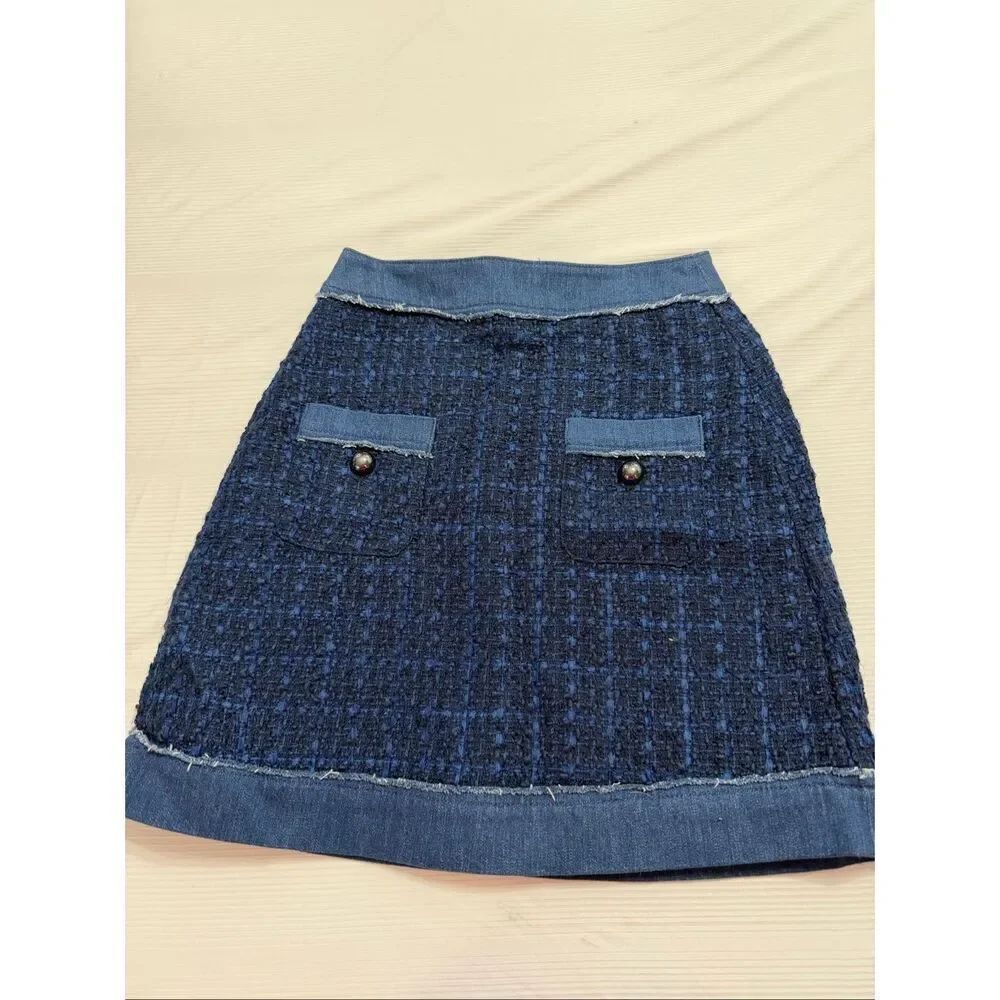 Kate Spade Blue Denim Tweed Mini Skirt Size 0 New